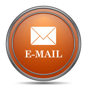 电子邮件图标。橙色互联网按钮在白色背景