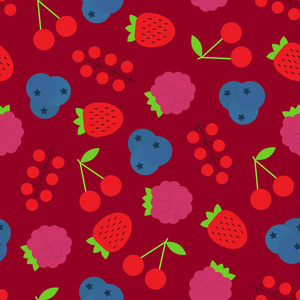 草莓樱桃越橘覆盆子和醋栗等各种浆果的矢量无缝模式