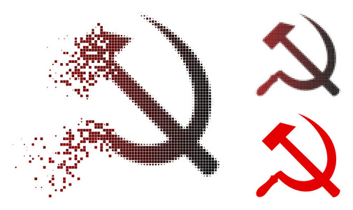 溶解失真半色调镰刀和锤子图标照片