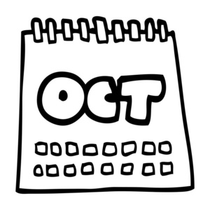 线条绘制卡通日历显示月份10月