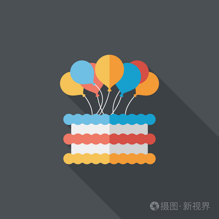 带有长长的影子eps10的生日蛋糕平图标