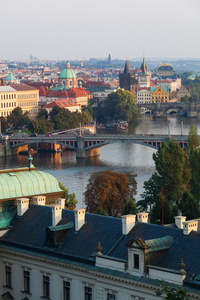 布拉格伏尔塔瓦河河与桥梁，布拉格，德意志在鸟瞰图