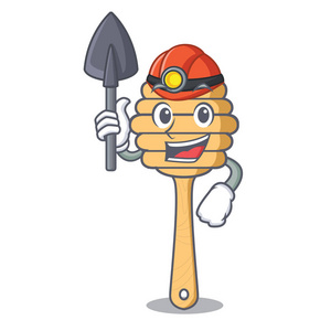 矿工蜂蜜勺子吉祥物卡通矢量插画