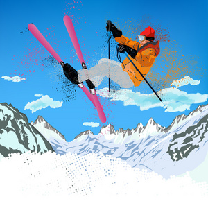 自由式 skiing.mountain skiing.extreme skiing.winter sport.vector