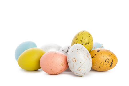 时尚的彩绘复活节彩蛋隔离在白色背景, 特写