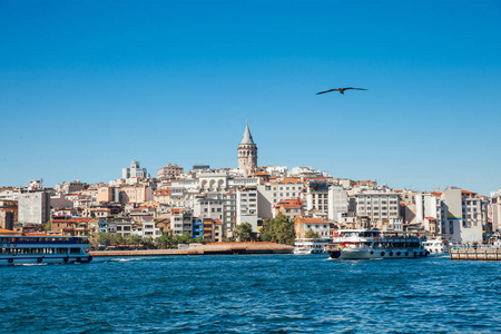 美丽的景色, 横跨金色的号角, 伊斯坦布尔, 土耳其加拉塔塔
