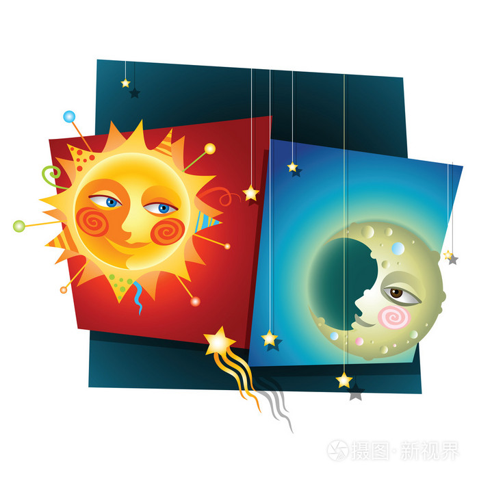 太阳和月亮的快乐装饰拼贴