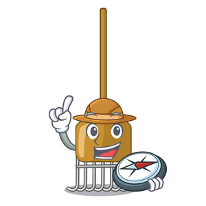 探险家花园耙农业工具吉祥物探险家砖吉祥物卡通风格探险家钢琴吉祥物