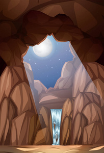 洞穴插图中的瀑布
