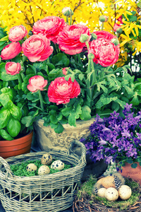 鲜花和复活节彩蛋