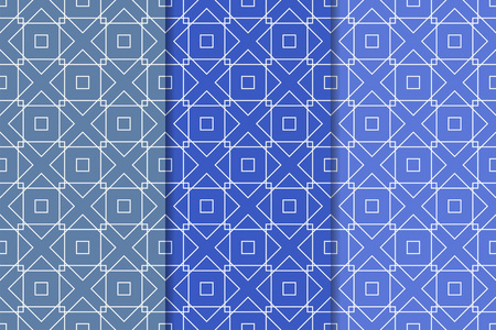 用于 web纺织品和墙纸的垂直无缝图案的蓝色几何集