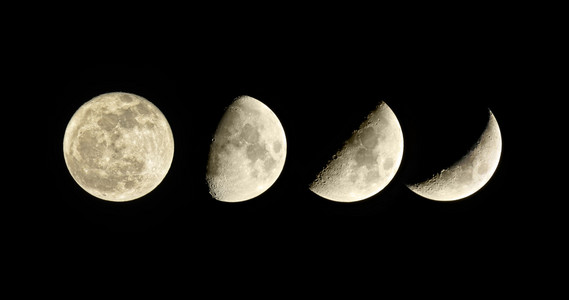 月相。新月。一套四个的照片
