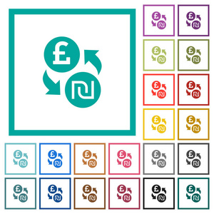 英镑谢克尔货币交换平面彩色图标与象限框架在白色背景上