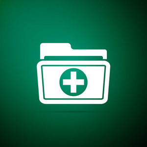 医疗保健记录文件夹的医疗保健图标隔离的绿色背景.病人文件图标.