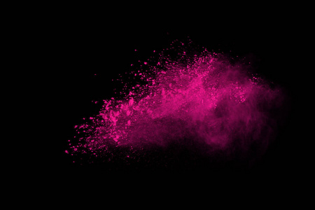 抽象粉红色粉末爆炸黑色背景。抽象色粉 splatted, 粉红色粉末爆炸的冻结运动