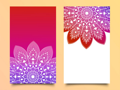 美丽的花卉邀请卡与不同的曼荼罗设计