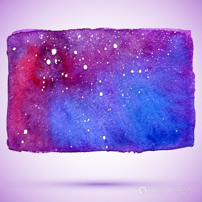 蓝色和紫色宇宙水彩污渍旗帜与阴影