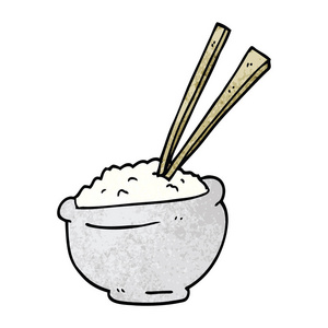 用筷子的卡通涂鸦碗米饭
