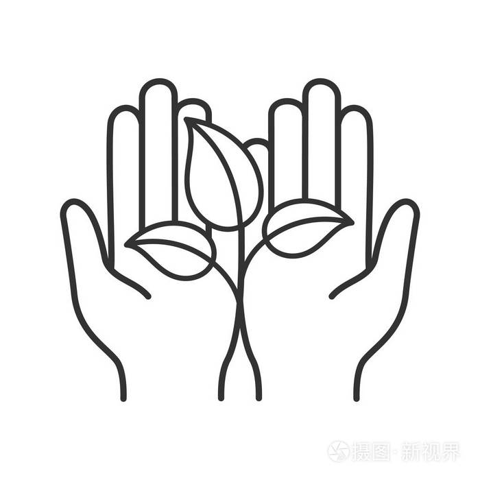 摄图新视界 插画 动物,植物 绿化线形图标.环境保护.张开手发芽.农业.