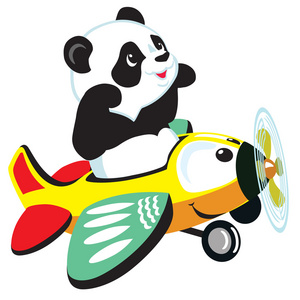 卡通熊猫飞行飞机图片