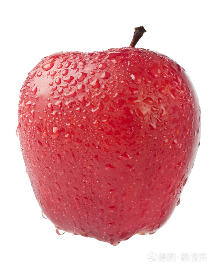 孤立在白色的湿红苹果
