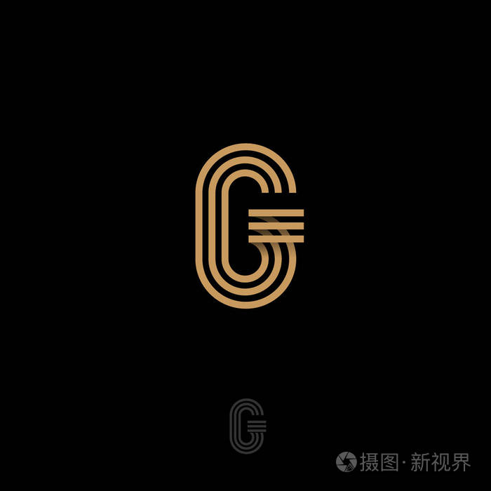 G 字母。R 字母由金色线条组成, 在黑暗背景下被隔离。单色选项