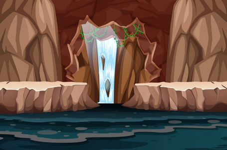 美丽的瀑布洞穴景观插图
