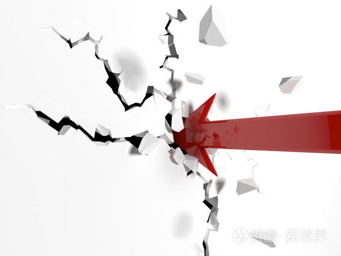 箭头靠屏障打破在墙上