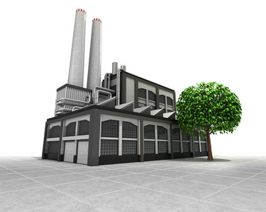 叶树作为工业工厂生产的概念图片