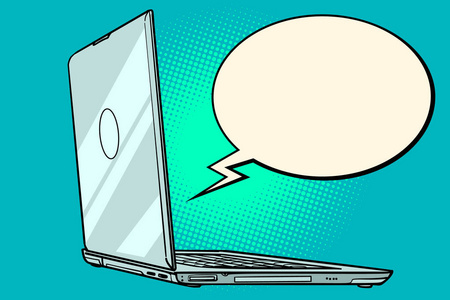 桌面的漫画笔记本电脑漫画书气泡照片