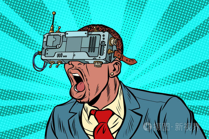 非洲商人在 vr 眼镜尖叫