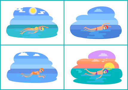 仰泳和蝴蝶风格的矢量插图照片