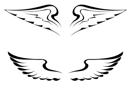 在白色背景上的黑色纹身翅膀照片