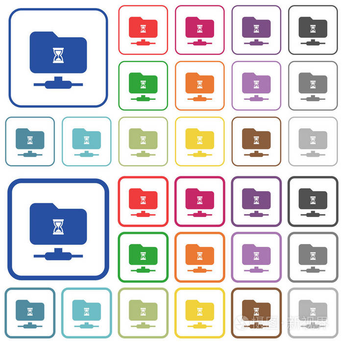Ftp 忙彩色平面图标在圆角方形框架。包括薄和厚的版本