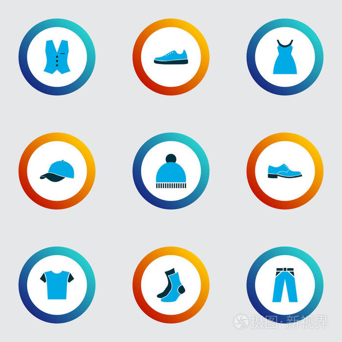 衣服图标上有绒球长袍裤子和其他服饰元素独立矢量插图衣服图标