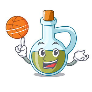以篮球字符橄榄油在瓶木载体例证