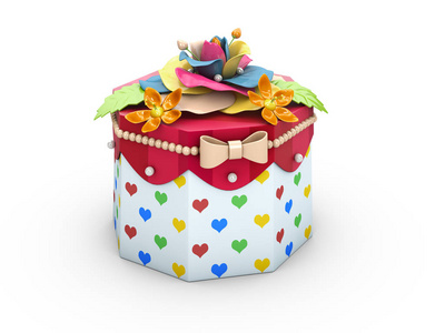 假日三角纸板蛋糕或馅饼盒, 食品包装, 礼品或其他产品3d 插图