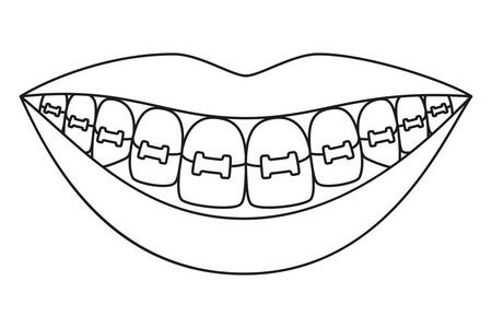 线条艺术黑色和白色的健康微笑在大括号内照片