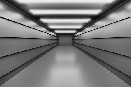 未来空间-空隧道走廊反光地板.蓝色紫色的图像.3d 插图照片