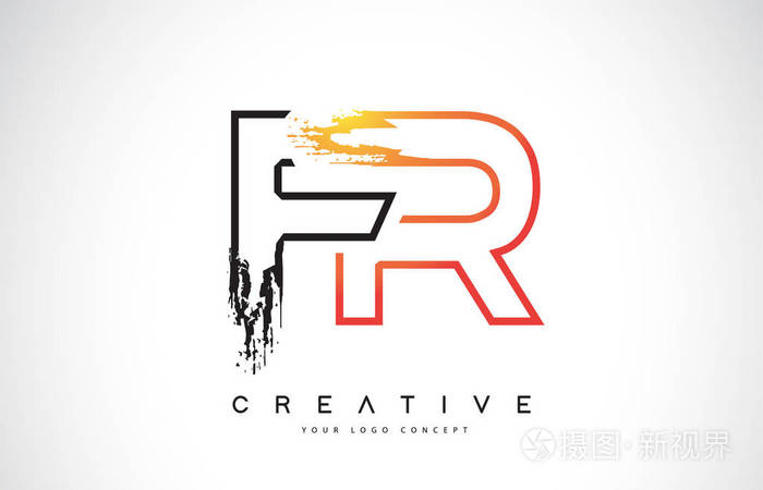 fr创意现代标志设计矢量与橙色和黑色的颜色字母笔划信函设计