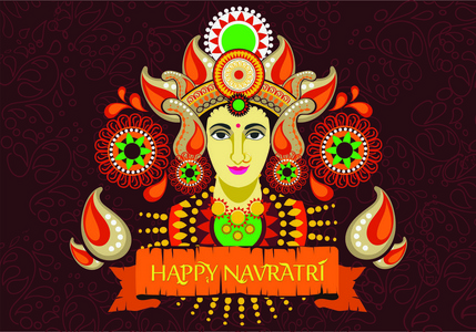 女神杜迦的插图与文本。Navaratri, 是一个九晚 十天 印度教节日, 每年秋季庆祝