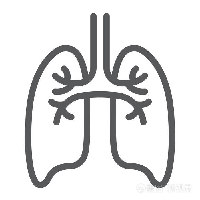 肺线图标, 解剖学和生物学, pulmonology 符号, 矢量图形, 在白色背景