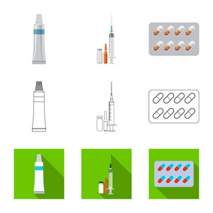 药学与医院标志的载体设计。一套药房和业务向量图标的股票