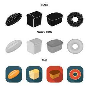 面包切, 百吉饼, 长方形的黑暗, 半块面包。面包集图标黑色, 平, 单色矢量符号股票插画网站