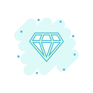 矢量卡通钻石宝石宝石在漫画风格的图标。钻石宝石插图象形文字。珠宝辉煌企业飞溅效果概念