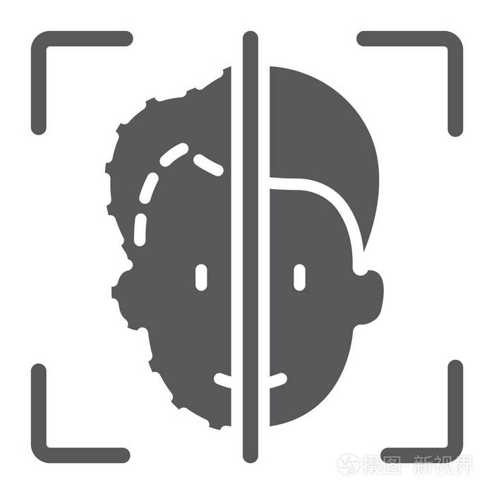 脸id 标志符号, 人脸识别和人脸识别, 面扫描符号, 矢量图形, 在白色