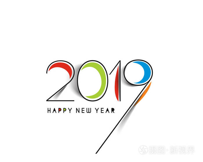 新年快乐2019文本设计模式, 矢量图