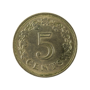 5马耳他美分硬币 1972 被隔绝在白色背景