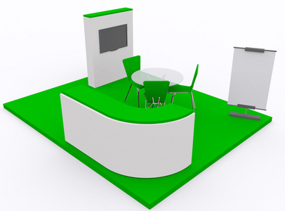 贸易展览摊位和空白卷横幅 3d 渲染分离设计师的模板