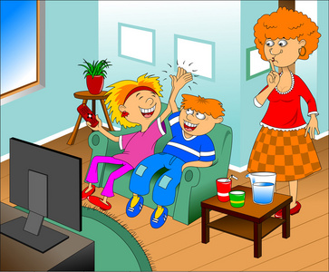 孩子看电视插画